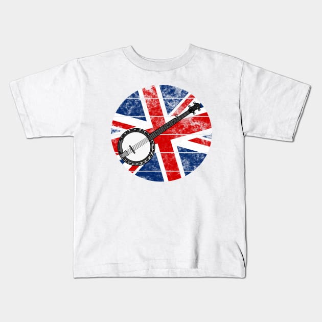 Banjo UK Flag Britain Banjoist British Musician Kids T-Shirt by doodlerob